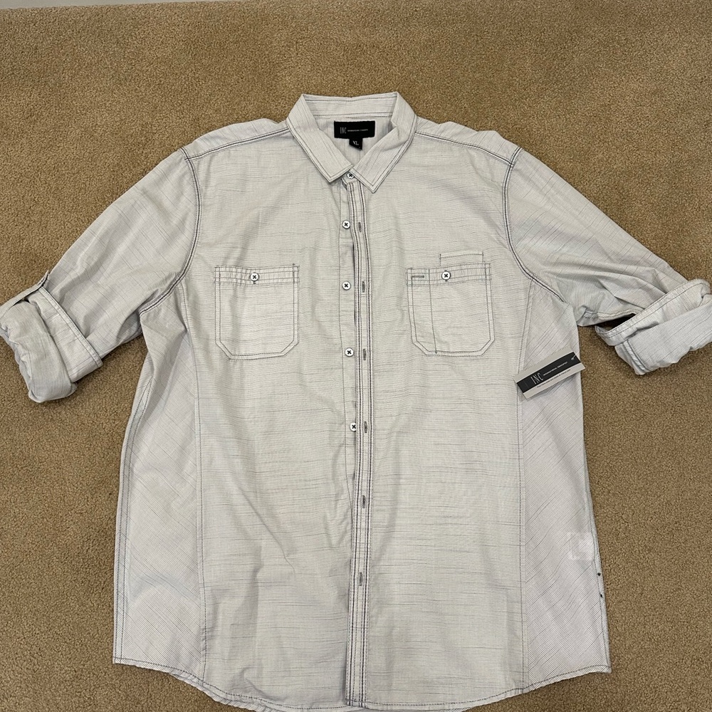INC International Concepts Light Gray Casual Button-Down Shirt